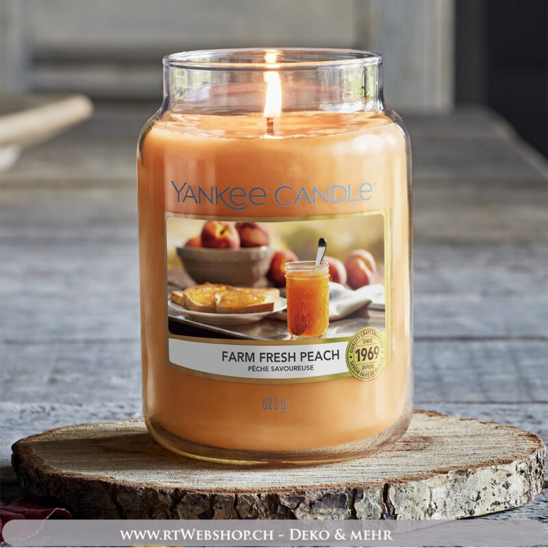 Duft des Monats August 2023 Yankee Candle Farm Fresh Peach Large Jar zum Aktionspreis auf www.rtWebshop.ch